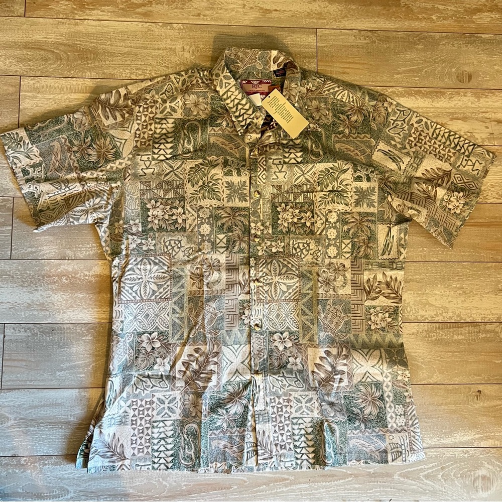 RJC Hawaiian Aloha Shirt Mens XLarge Reverse Classic Print - Green